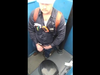 Bearded Hunk Strokes Cock Outdoors in a Porty Potty