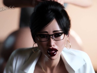 Big breasted young woman in the workplace, office romance